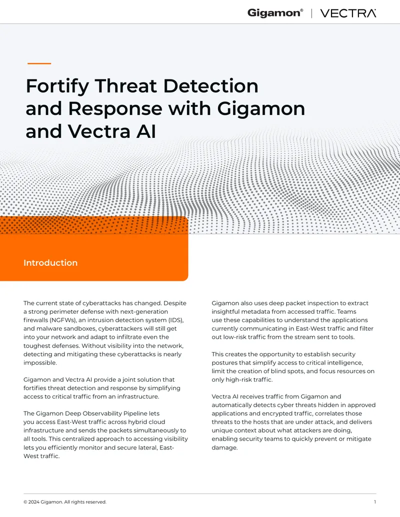 Joint Solution Brief for Gigamon and Vectra AI