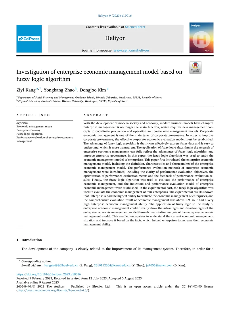 Investigation of Enterprise Economic Management Model Using Fuzzy Logic