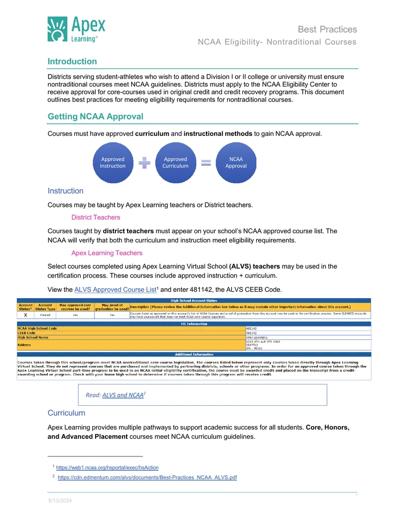 Best Practices for NCAA Eligibility in Nontraditional Courses