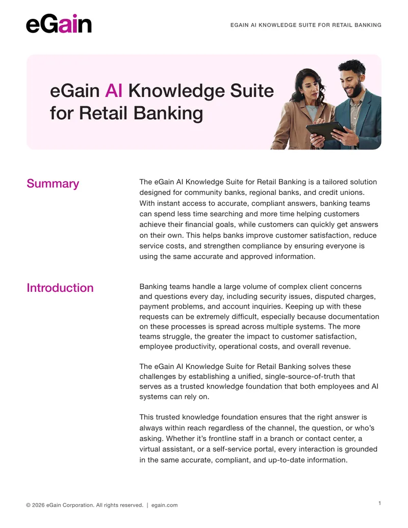 eGain AI Knowledge Suite for Retail Banking
