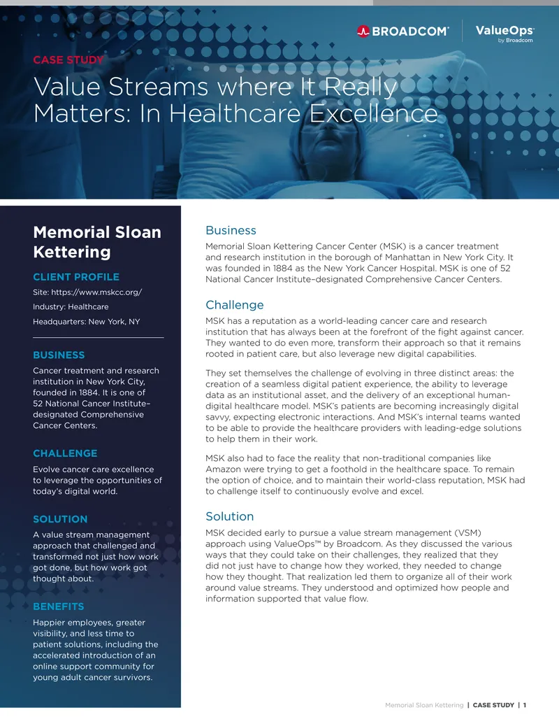 Value Stream Management Case Study at Memorial Sloan Kettering