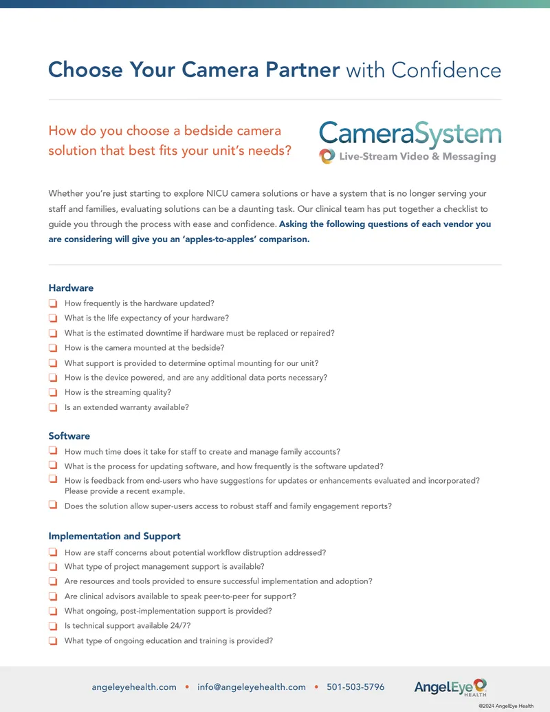 Bedside Camera Solution Evaluation Checklist