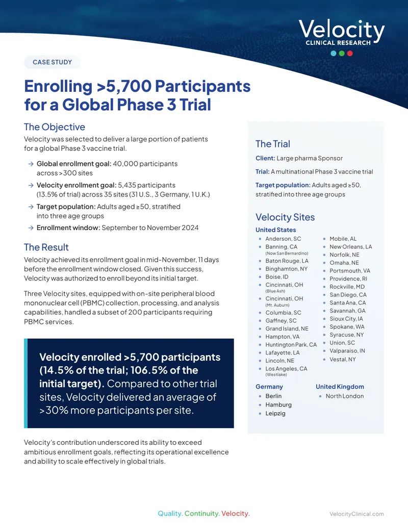 Enrollment Achievement in Global Phase 3 Vaccine Trial