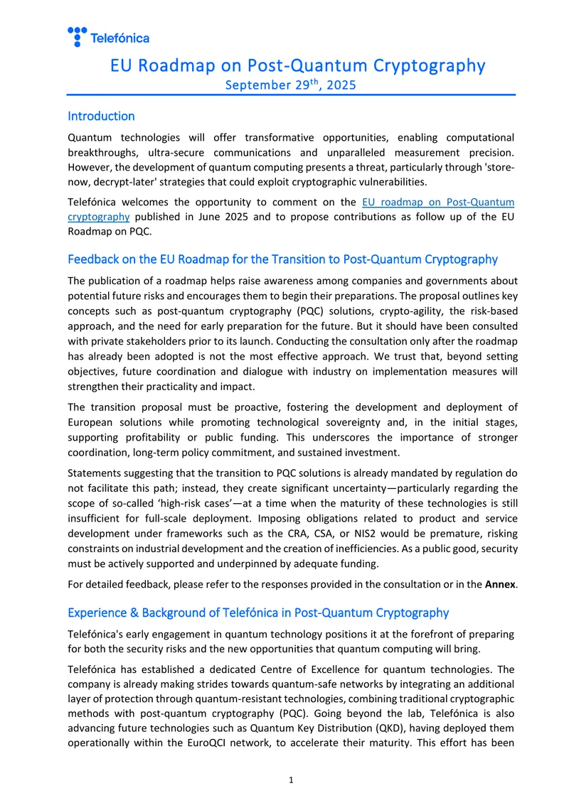 EU Roadmap for Post-Quantum Cryptography Contributions