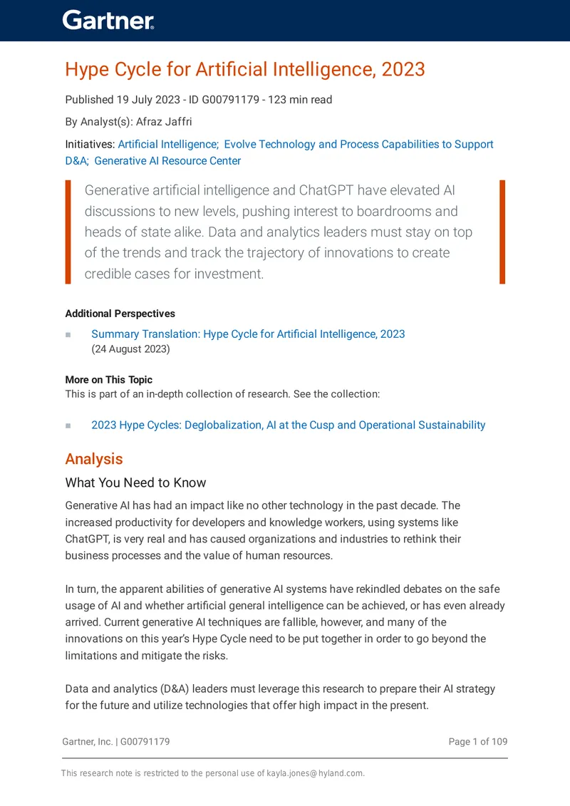 Hype Cycle for Artificial Intelligence, 2023