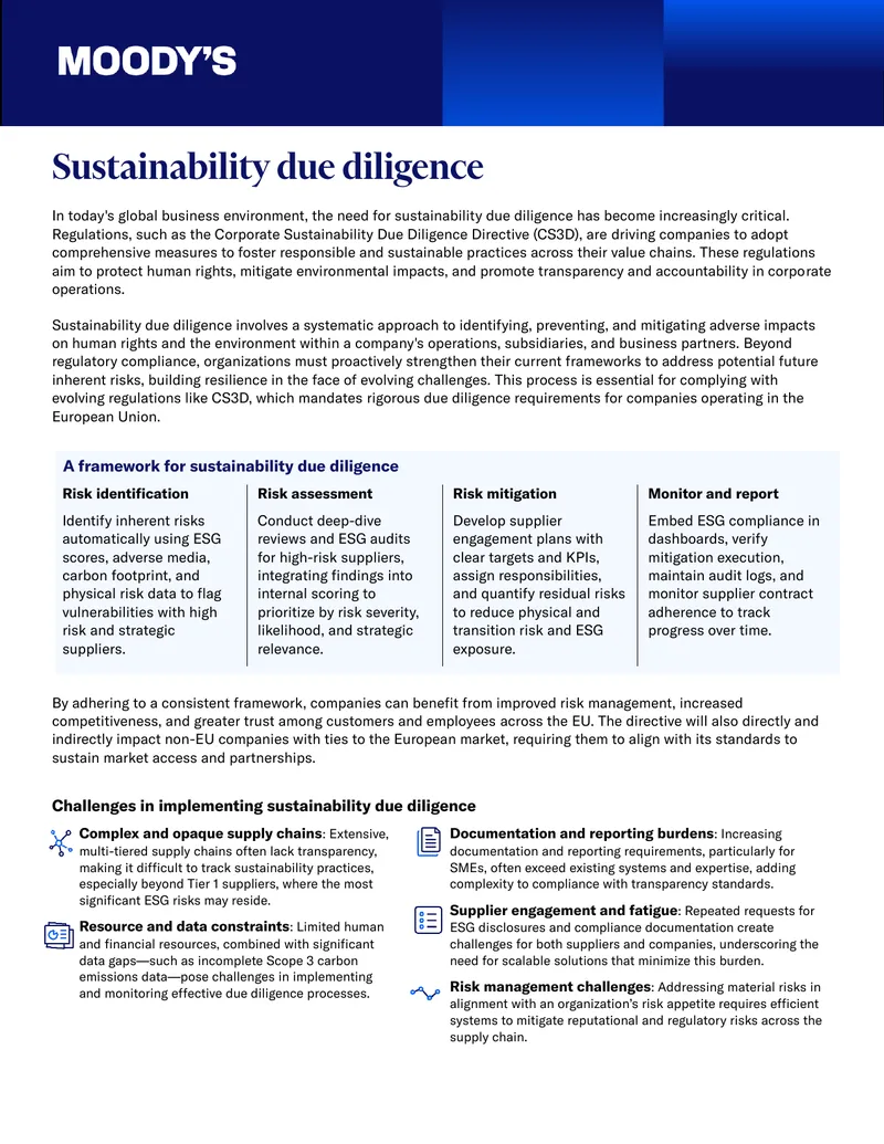 Sustainability Due Diligence Framework and Challenges