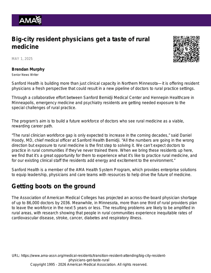 Rural Medicine Exposure for Resident Physicians