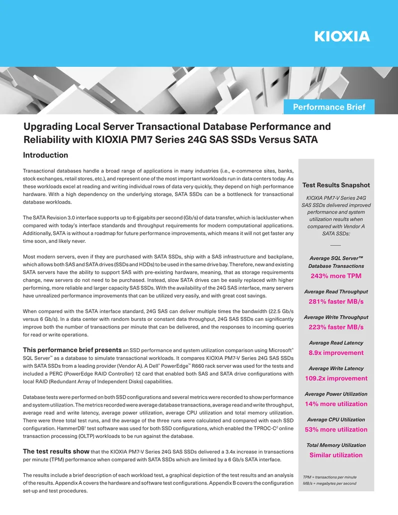 Upgrading Local Server Transactional Database Performance with KIOXIA PM7 Series SSDs