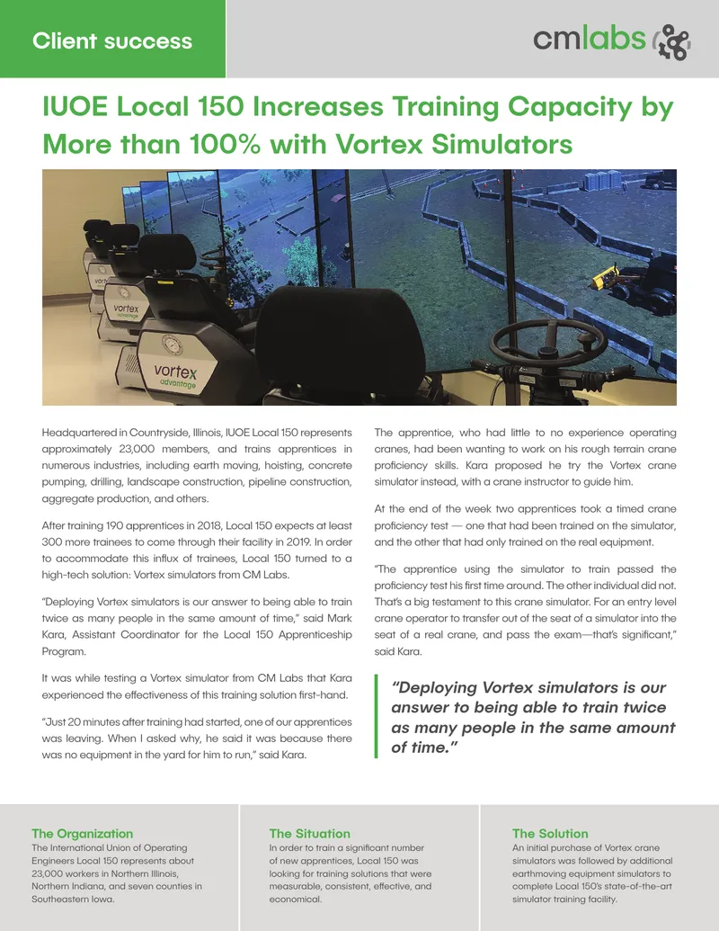 IUOE Local 150 Training Capacity Enhancement with Vortex Simulators