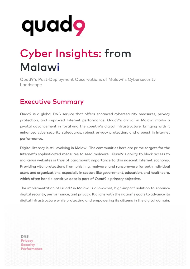 Quad9's Cybersecurity Observations in Malawi