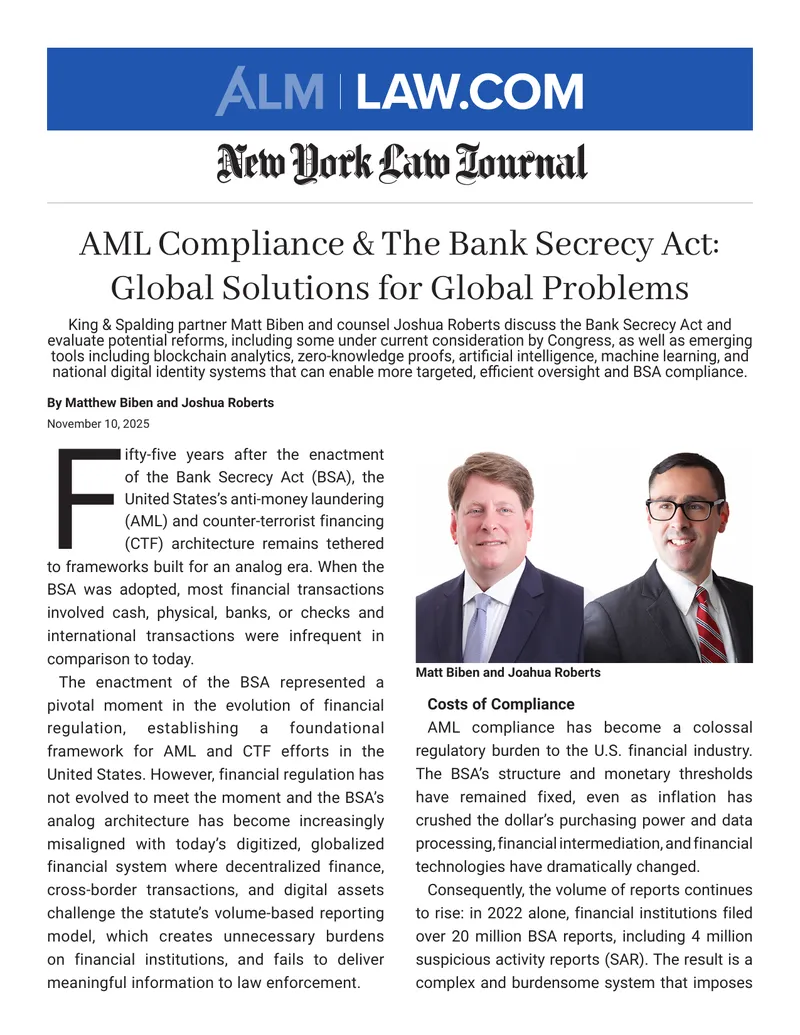 AML Compliance and the Bank Secrecy Act Reforms