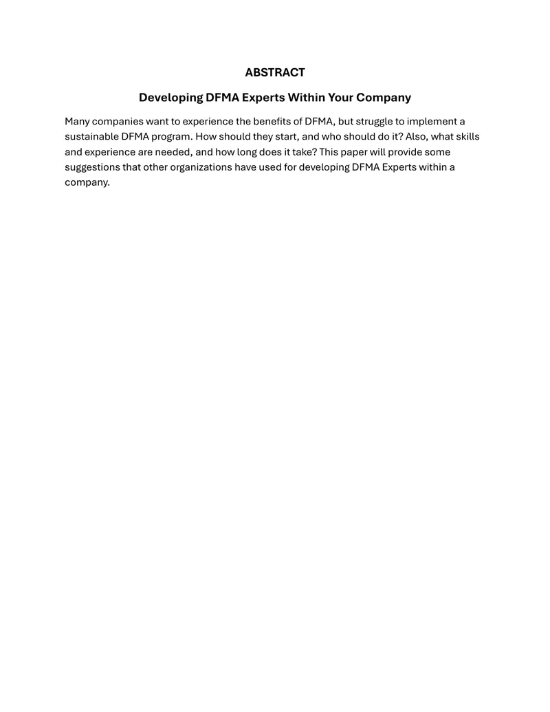 Developing DFMA Experts Within Your Company