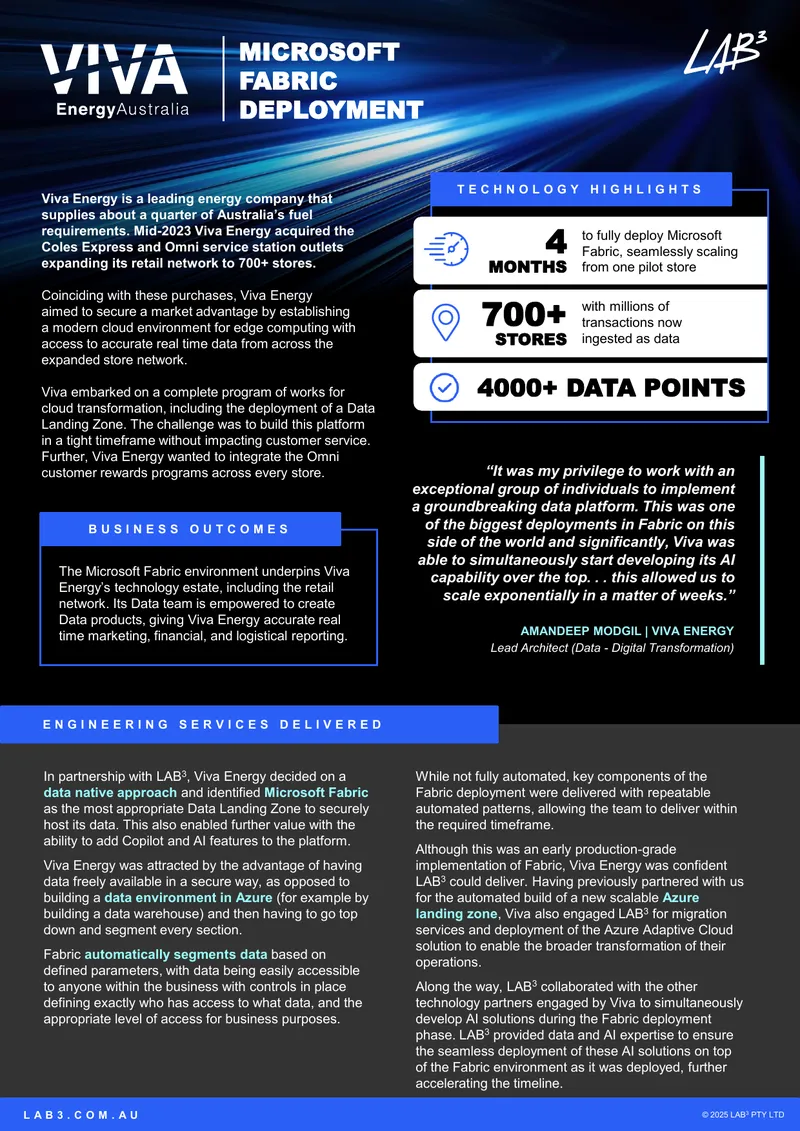 Viva Energy Cloud Transformation and Microsoft Fabric Deployment