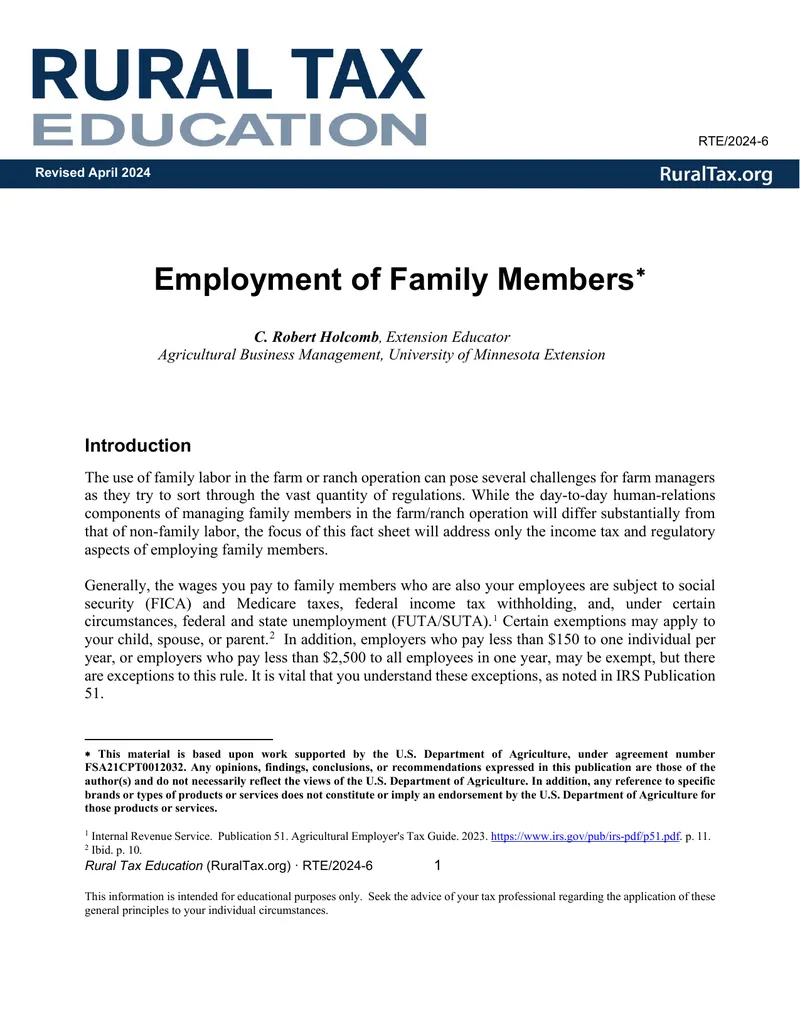 Employment of Family Members in Agriculture