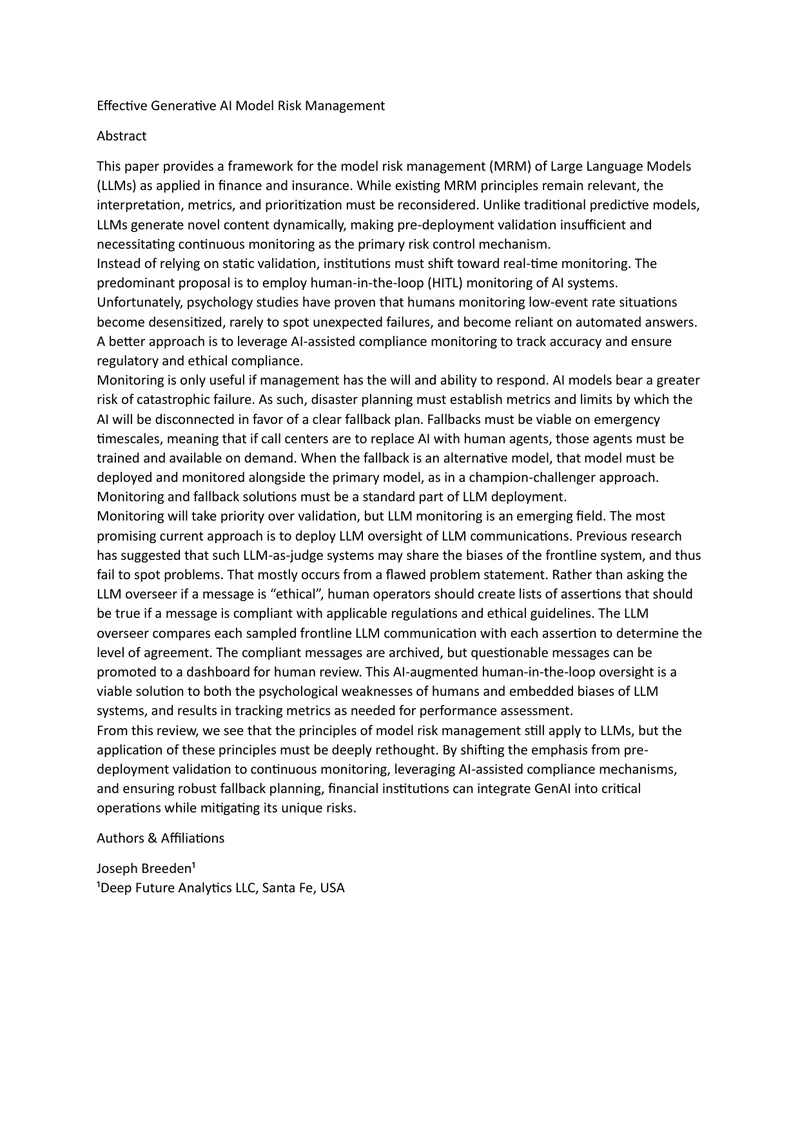 Generative AI Model Risk Management Framework
