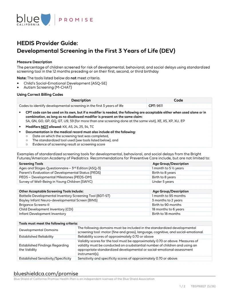HEDIS Provider Guide for Developmental Screening