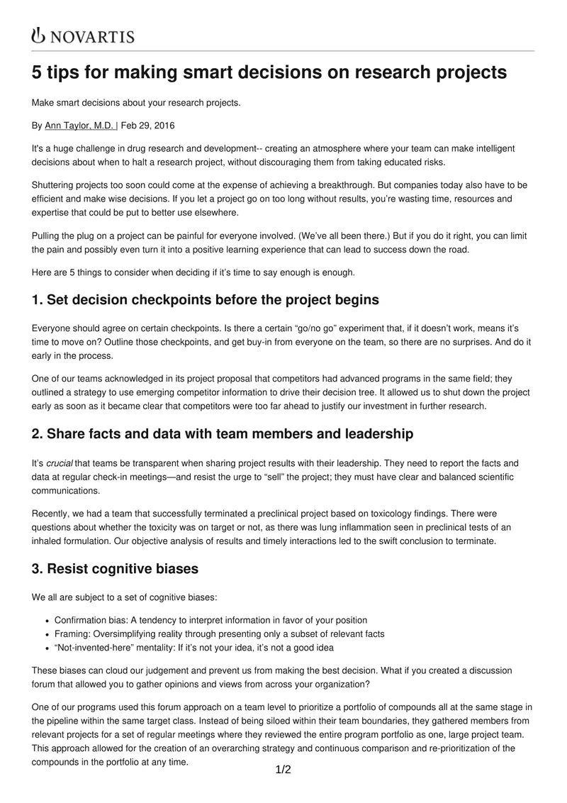 Tips for Making Smart Decisions on Research Projects