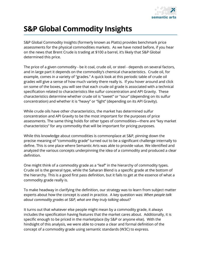 Defining Commodity Grades for Market Pricing