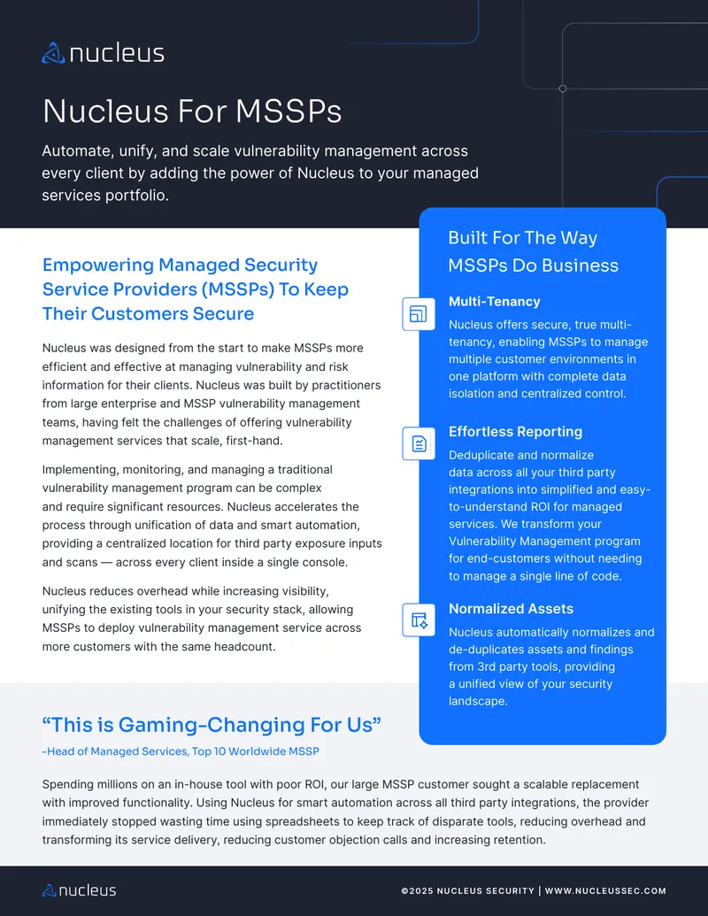 Nucleus Platform for Managed Security Service Providers