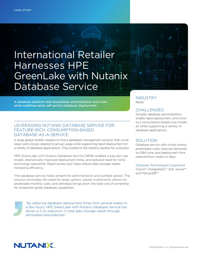 International Retailer Utilizes HPE GreenLake with Nutanix Database Service