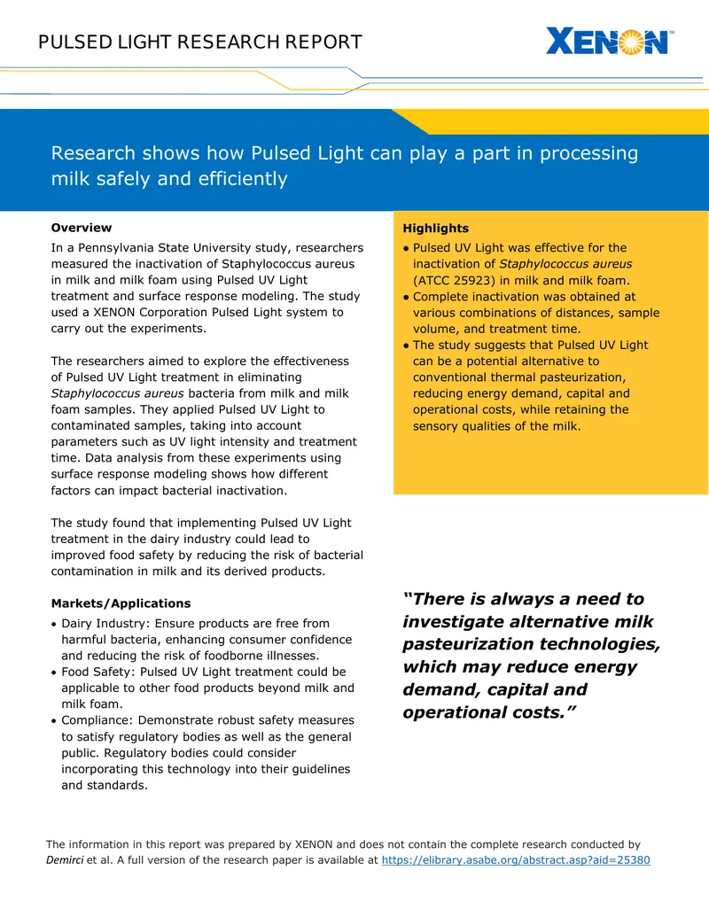 Pulsed UV Light Treatment for Milk Safety