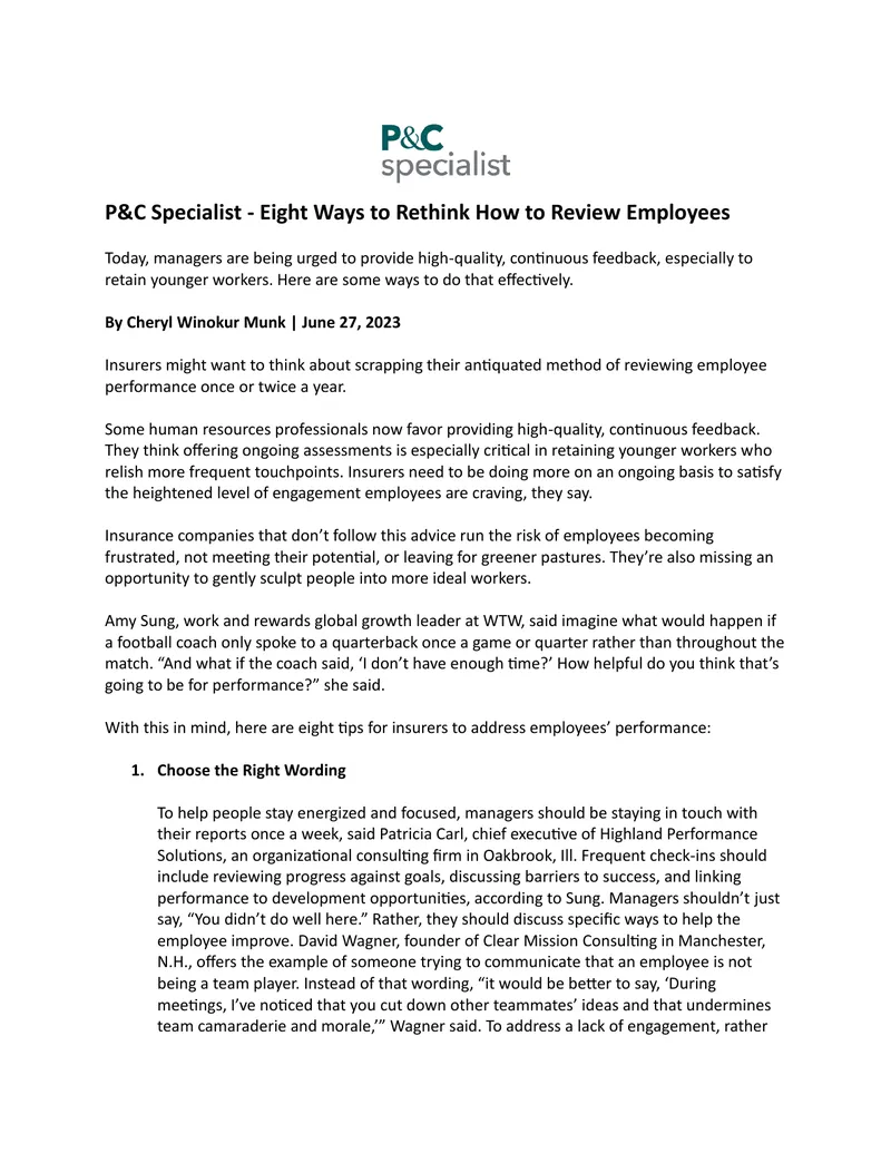 Employee Performance Review Strategies for Insurers