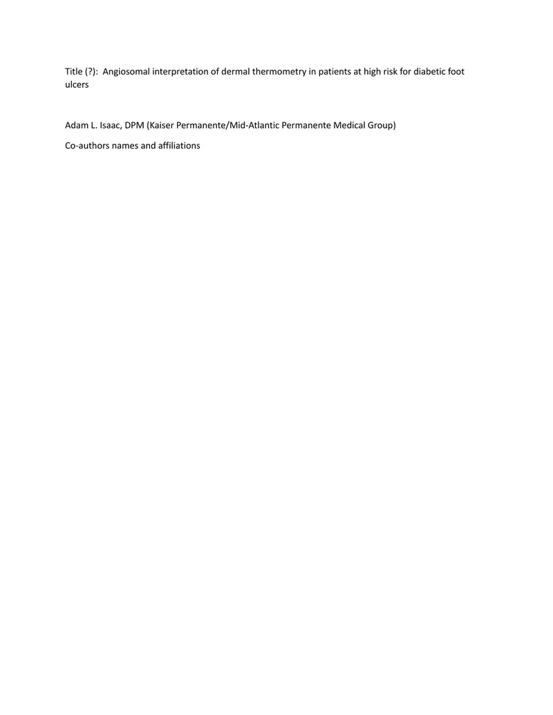 Angiosomal Interpretation of Dermal Thermometry in Diabetic Foot Patients