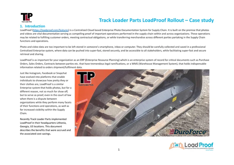 Track Loader Parts LoadProof Implementation Case Study