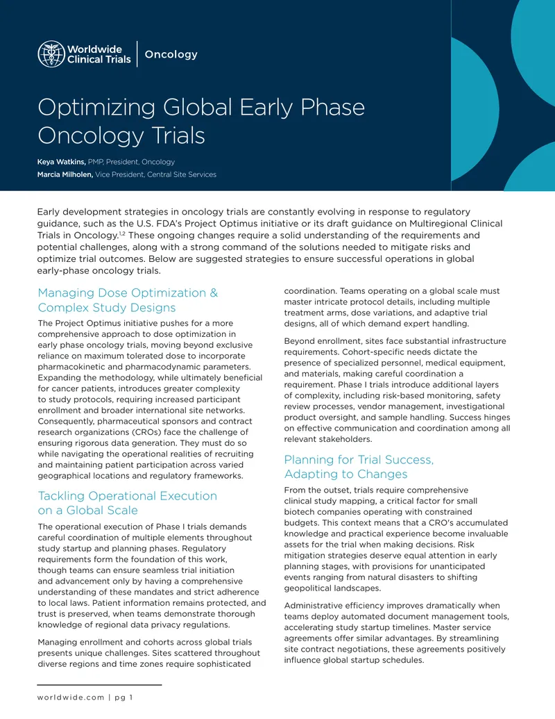 Strategies for Optimizing Global Early Phase Oncology Trials