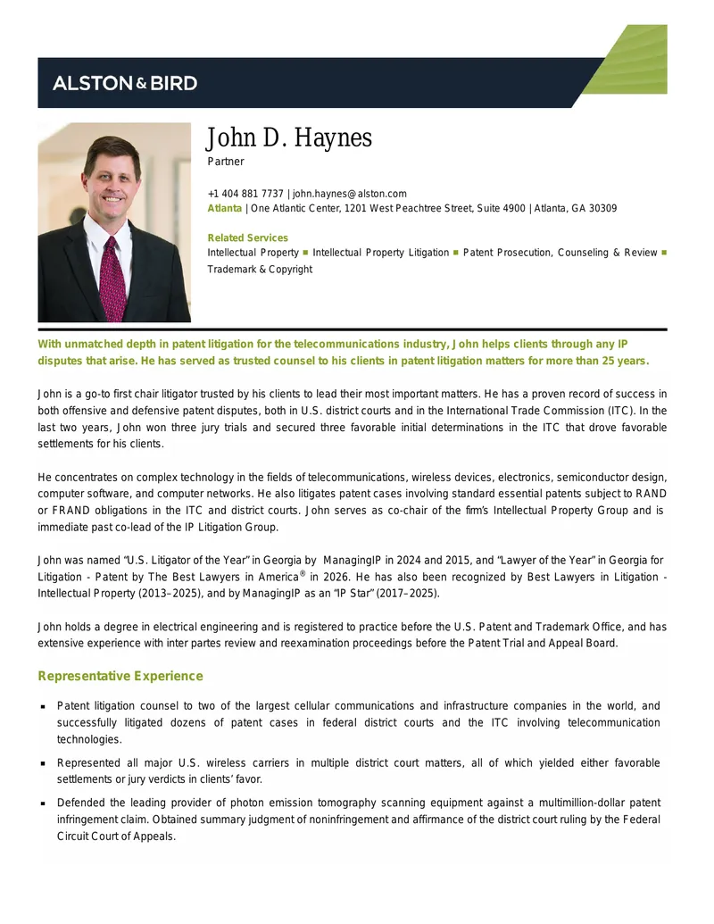 Intellectual Property Litigation and Patent Prosecution Expertise