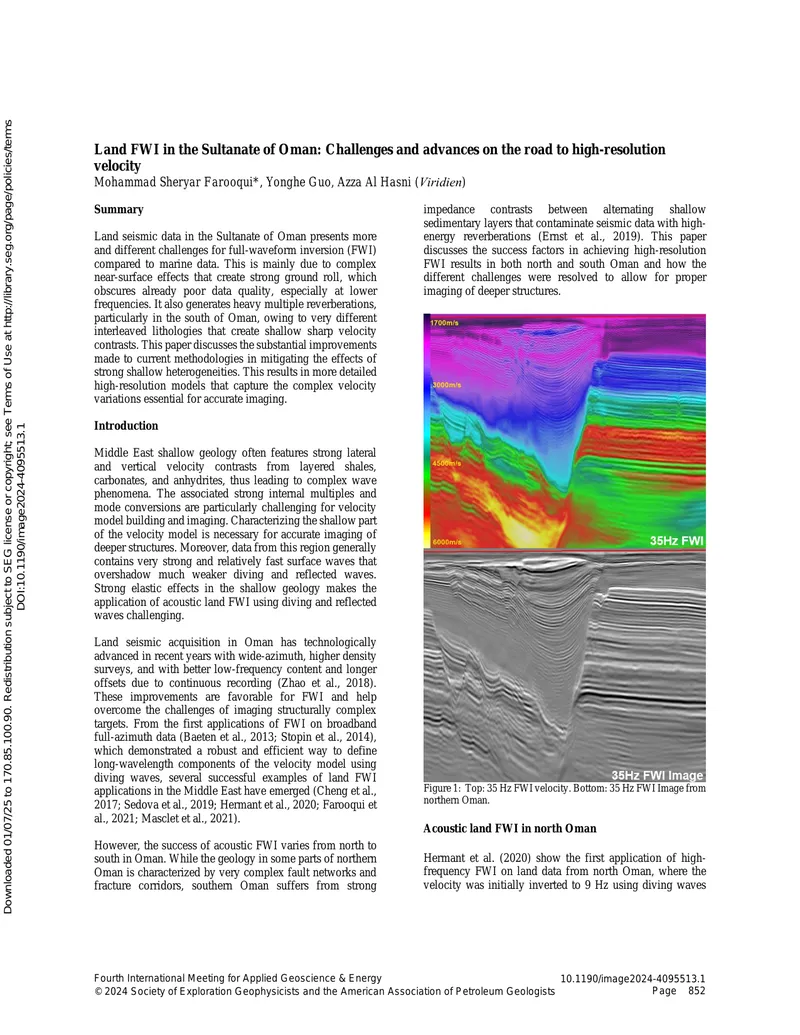 Land FWI for High-Resolution Velocity in Oman