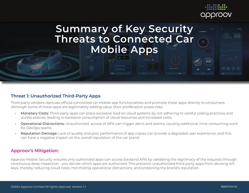 Summary of Key Security Threats to Connected Car Mobile Apps