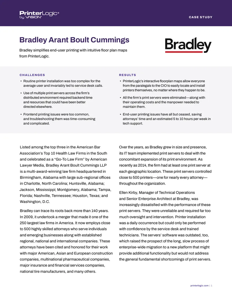 Enterprise Print Management Case Study for Bradley Arant Boult Cummings
