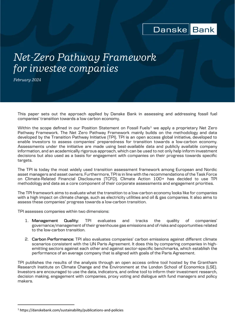 Net-Zero Pathway Framework for Investee Companies