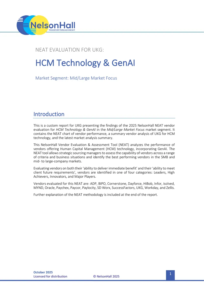 NEAT Evaluation for UKG: HCM Technology and GenAI