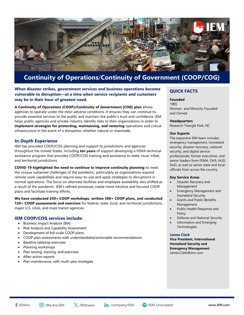 Continuity of Operations and Government Planning Services