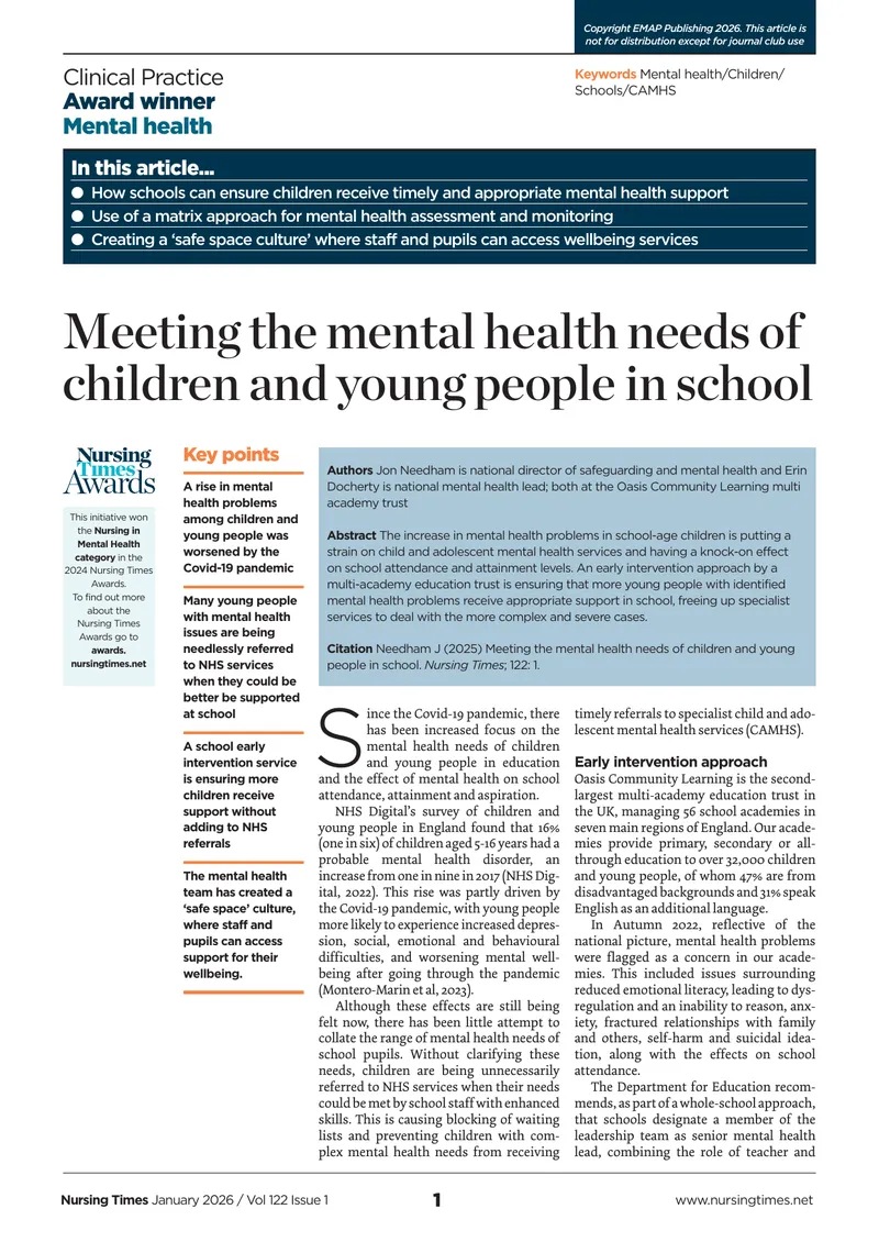 Meeting Mental Health Needs of Children in Schools