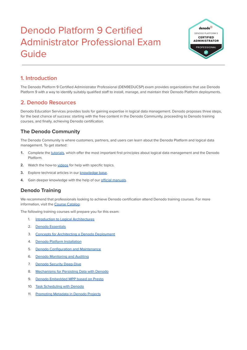 Denodo Platform 9 Certified Administrator Exam Guide