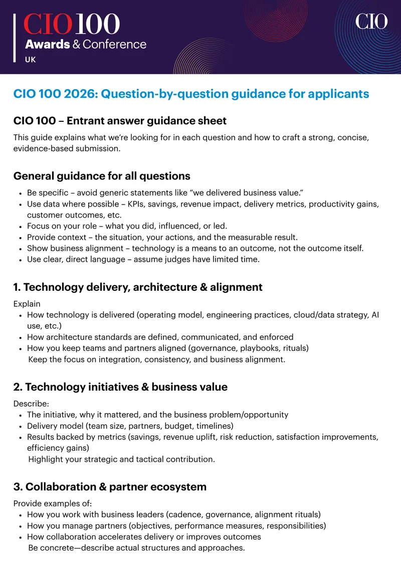 CIO 100 Entrant Answer Guidance Sheet