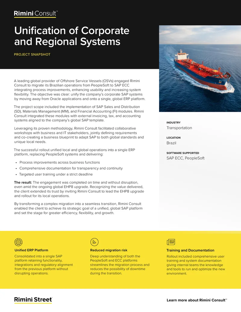 Offshore Service Vessel Operations Migration to SAP ECC