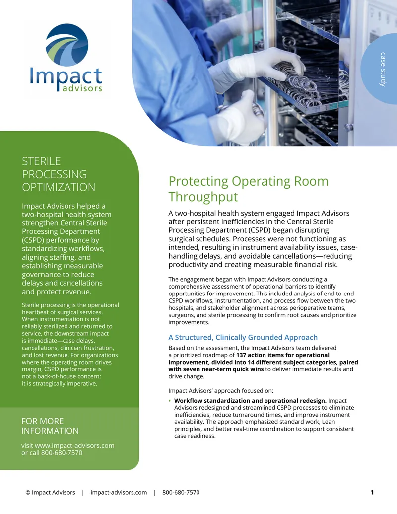 Central Sterile Processing Department Optimization Case Study