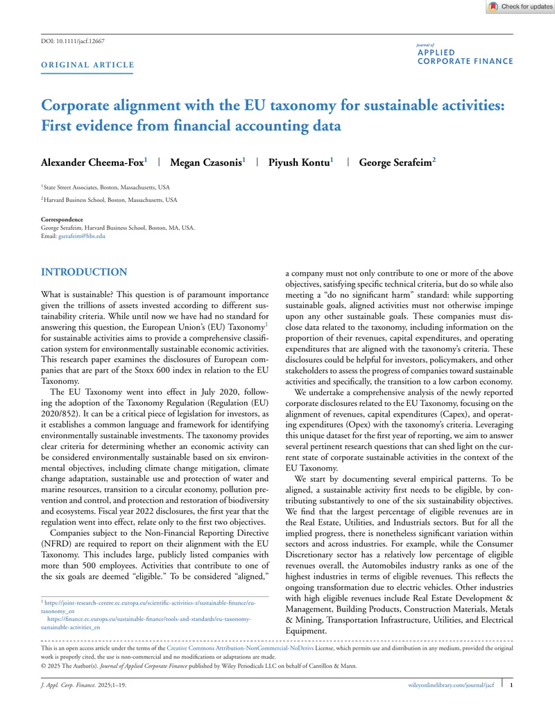Corporate Alignment with EU Taxonomy for Sustainable Activities