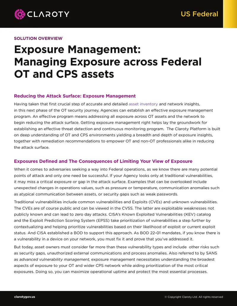 Exposure Management for Federal OT and CPS Assets