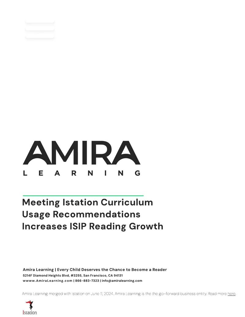 Istation Curriculum Usage Recommendations and Reading Growth