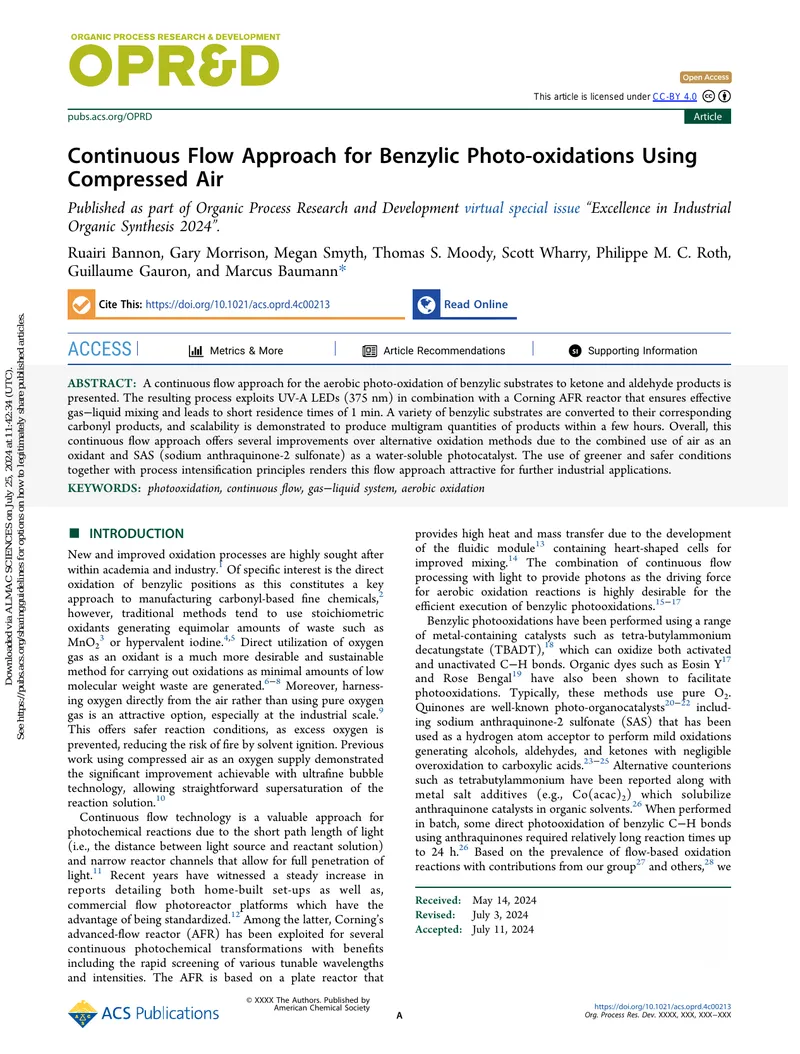 Continuous Flow Approach for Benzylic Photo-oxidations