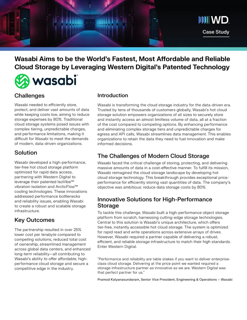 Wasabi Cloud Storage Partnership with Western Digital