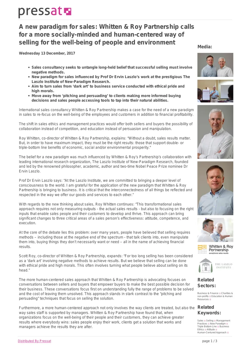 New Paradigm for Ethical Sales Practices