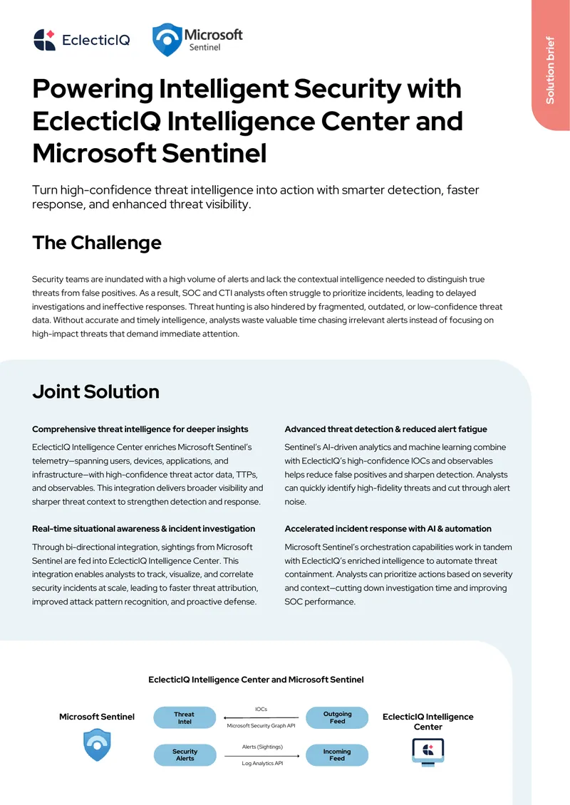 Integration of EclecticIQ Intelligence Center with Microsoft Sentinel