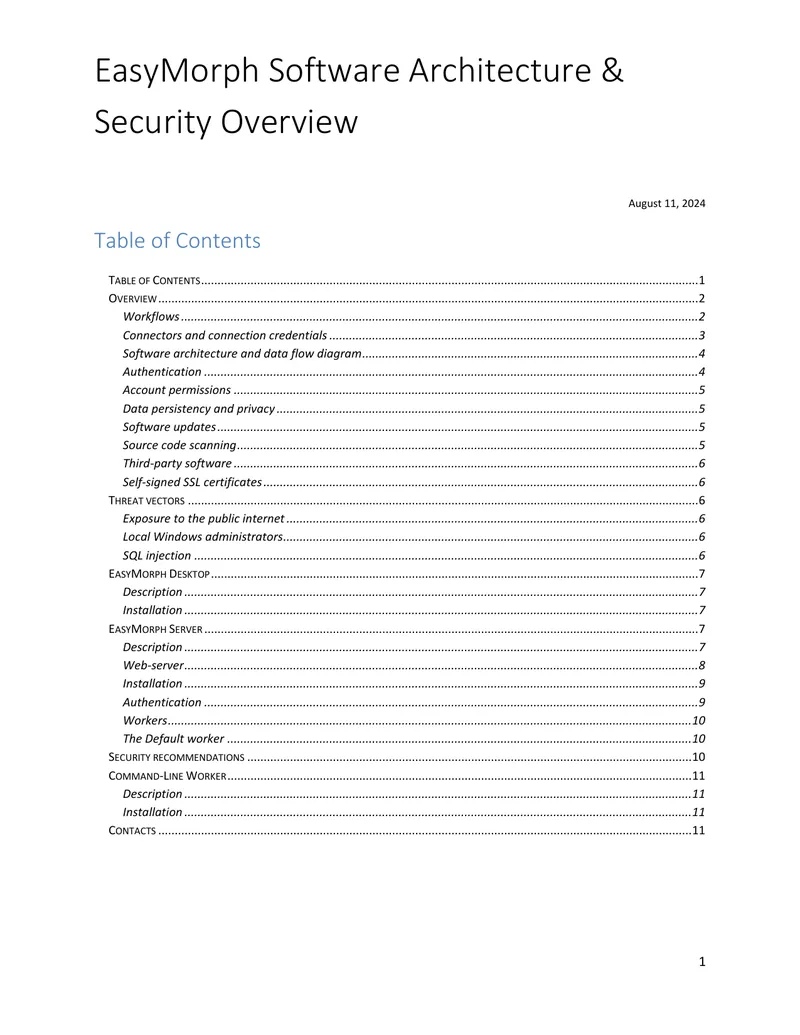 EasyMorph Software Architecture and Security Overview