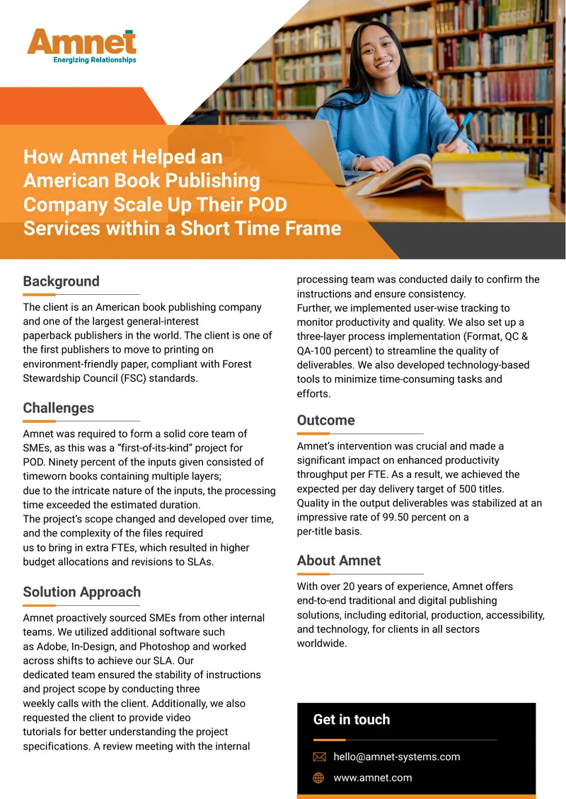 Amnet's Support for American Book Publisher's POD Services